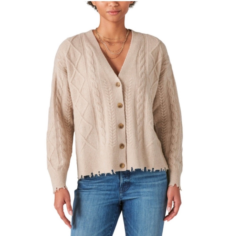 Lucky Brand Cream Cable Knit Cardigan Sweater